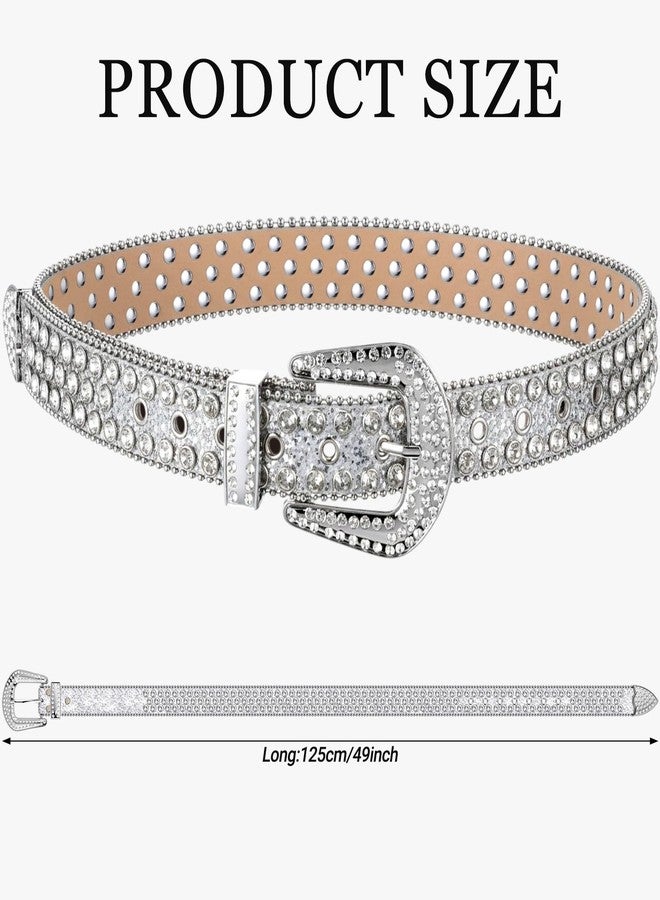 Tisancy 4 Pcs Women Rhinestone Jewelry Denim Accessories, Women's Rhinestone Bling Belt Shiny Hoop Earrings Necklace Bracelet(Silver) - Image 2